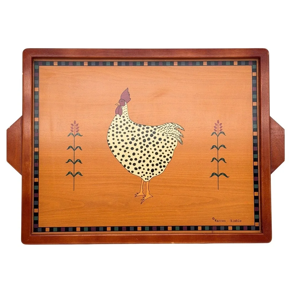 Warren Kimble Sakura Country Quartet Wooden Serving Tray Chicken Folk Art